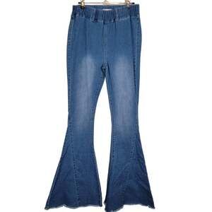 Southern Stitch Flare Jeans Bell Bottoms Elastic Pull-On Waist Blue Size Medium